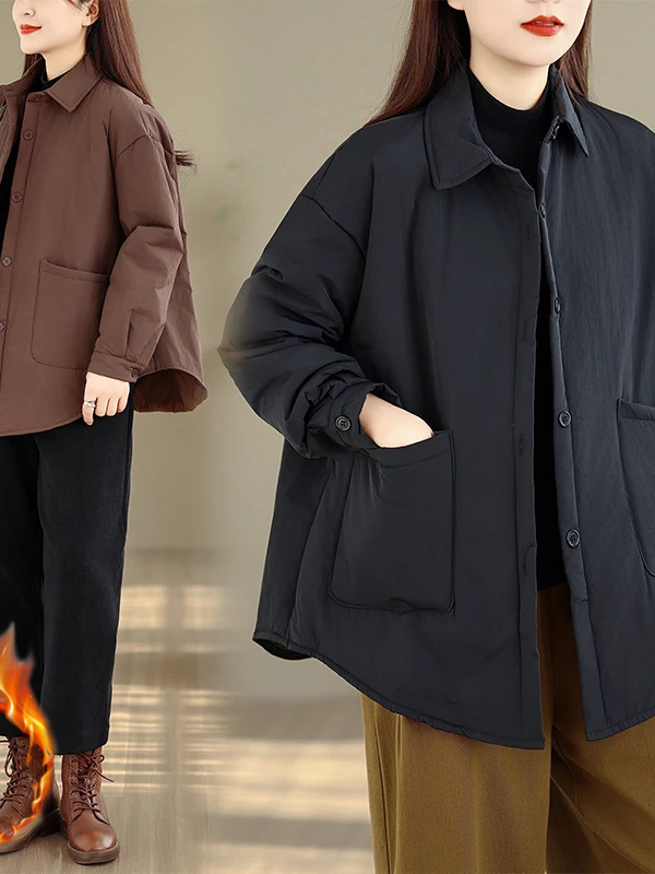 

Retro Korean Japanese Brand Women's plus Size Casual Loose Warm Artistic Design Cotton Jaet All-Match Sli Outerwear