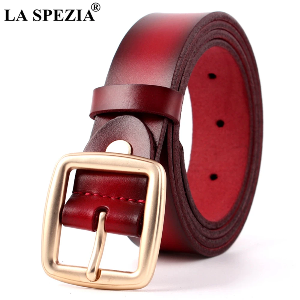 LA SPEZIA الجمل النساء حزام جلد طبيعي دبوس مشبك حزام جلد حقيقي مشبك ذهبي تصميم جديد حزام السيدات عادية