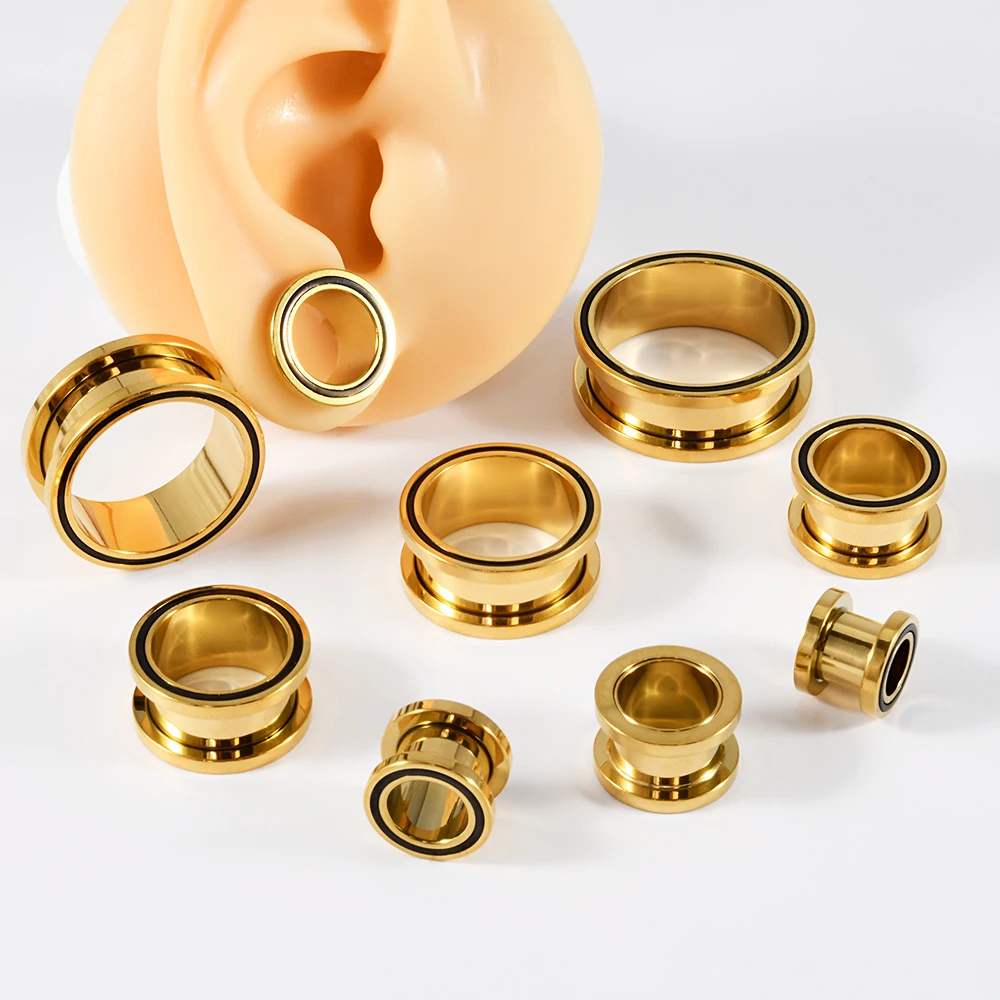 Pair Double Color Screw Ear Gauges Stainless Steel Gold Ear Flesh Tunnel Ear Plugs Gauges Expander Piercing Body Jewelry8-25mm
