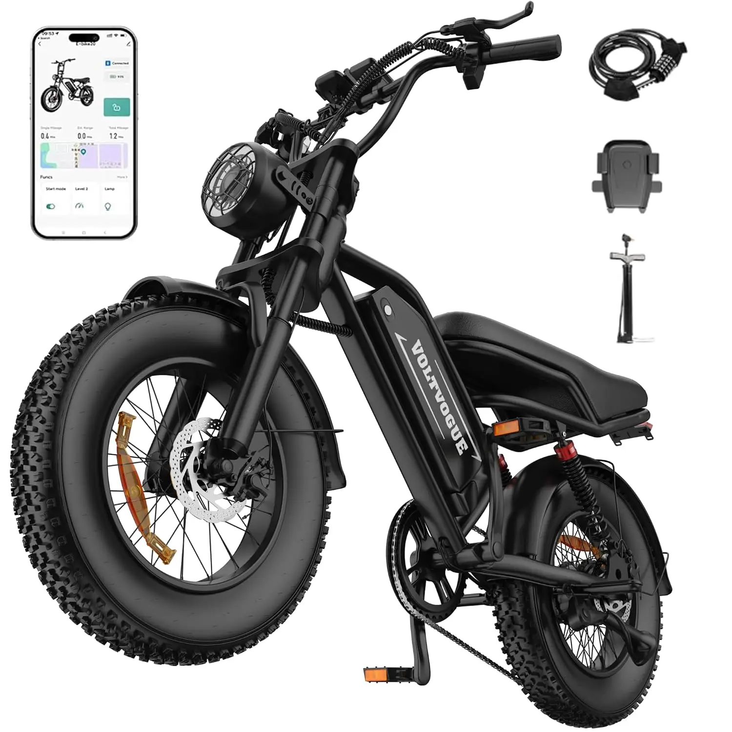 Full Suspension Electric Bike 1500W 25 mph 48V 15.6AH Battery LED Headlight 20-Inch Fat Tire APP, Customized