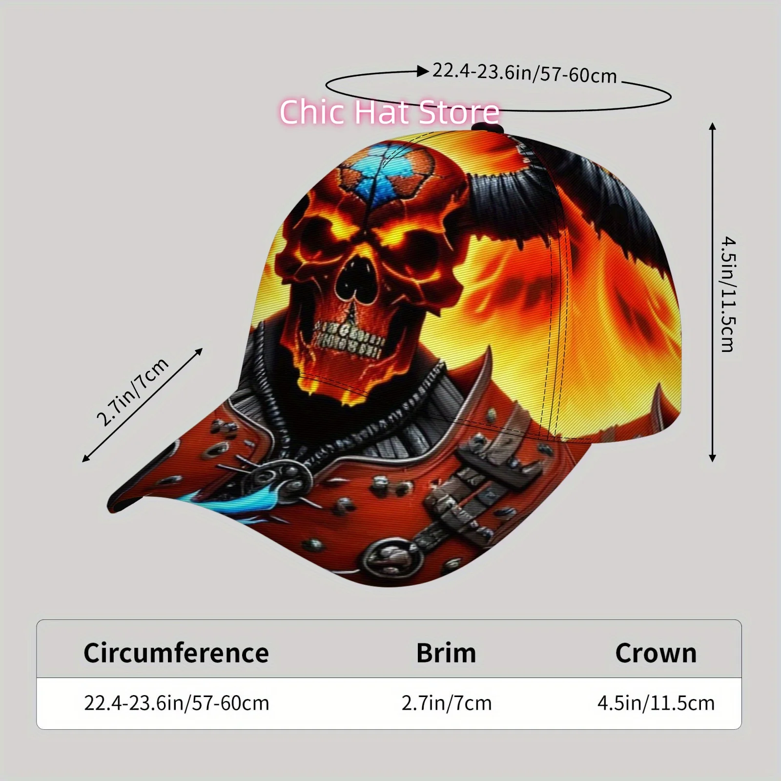 Men'S Funky Skull Baseball Cap - Lightweight, Adjustable Buckle Closure, Flame Design, Perfect for Beac
