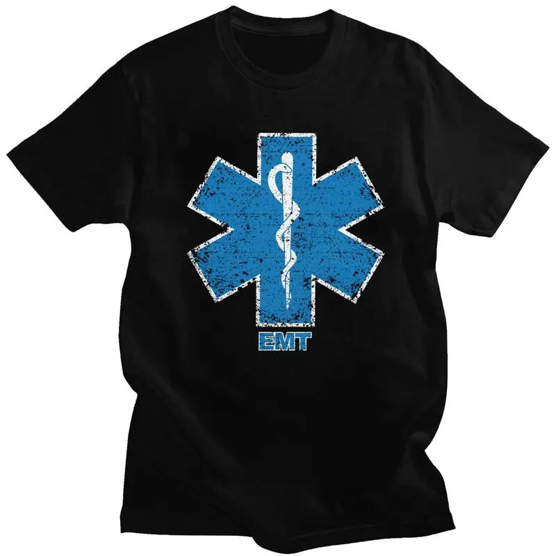 Custom Emt Star Of Life Tshirt for Men Short Sleeves T Shirt Fashion Paramedic Medic Ambulance T-shirts Slim Fit Pure Cotton Tee