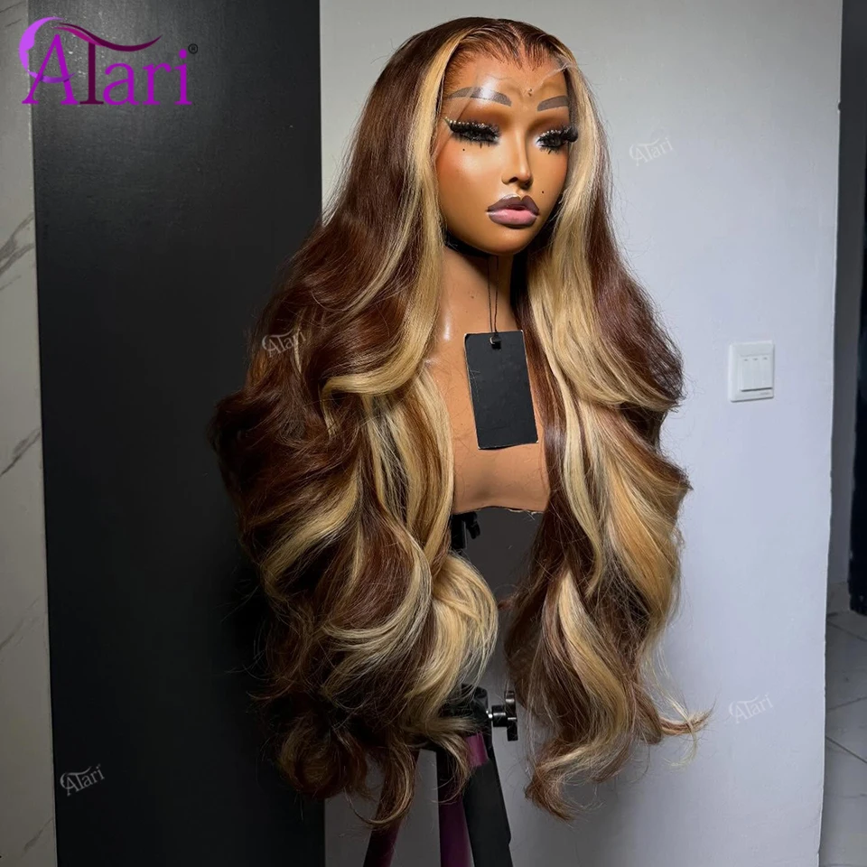 

Transparent Brown Highlights Blonde Human Hair Wigs Brazilian 13X4 13X6 Chocolate Brown Lace Frontal Body Wave Wigs Pre Plucked
