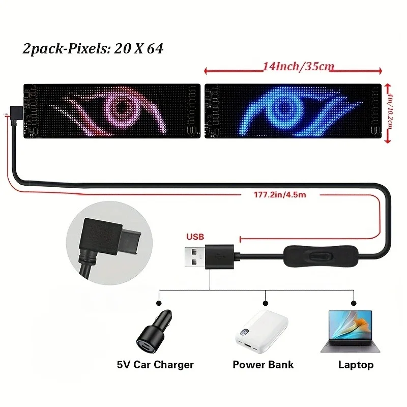2 Pieces LED Display Scrolling Display Hard Screens with DIY Text Patterns and Animations Controlled Wirelessly Via An App
