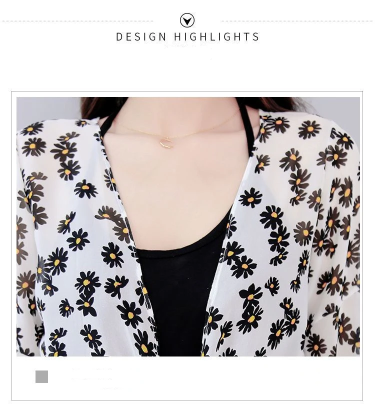 女性用プリント日焼け止め服、女性用シフォントップス、多用途の小さなショールジャケット、薄いスタイル