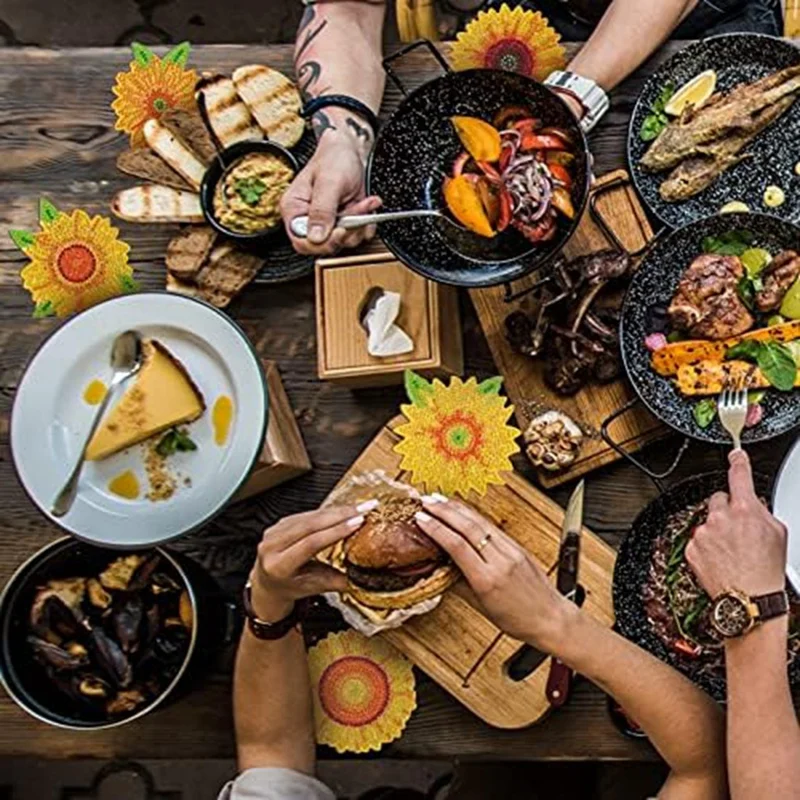 مجموعة كوستر اللوحة الماس عباد الشمس مع قوس ، الفن والحرف اليدوية اللوازم ، مناسبة للمبتدئين والكبار