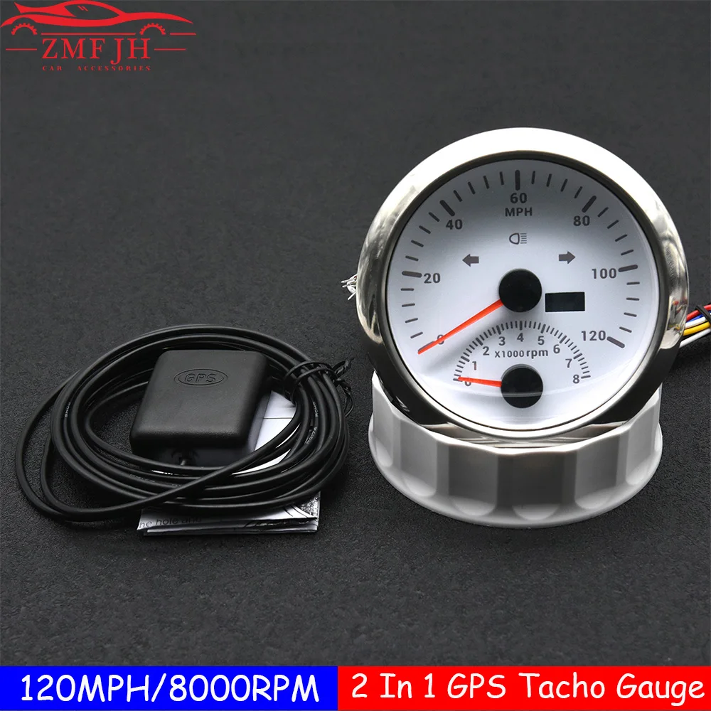 Red LED Waterproof Auto Car 8000RPM Tachometer 85mm 2 In 1 GPS Speedometer Gauge 120MPH GPS Speed Odometer ATV UTV 9-32V