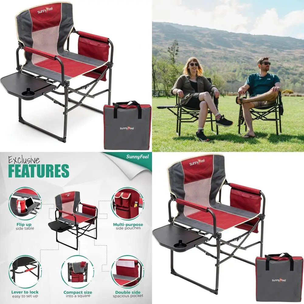 

Camping Directors Chair, Heavy Duty,Oversized Portable Folding Chair with Side Table, Pocket for Beach, Fishing,Trip,Picnic,Lawn