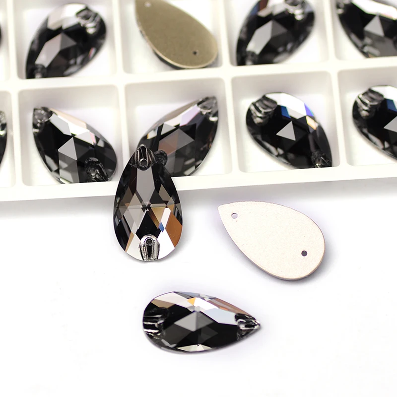 YANRUO 3230 All Sizes Black Diamond Sewing Rhinestone Crystal Teardrop Flat Back Sew On Strass Stones For Clothing