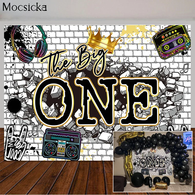 Mocsicka The Big One Backdrop Hip Hop 1st Birthday Party Decoration Photography Background Old School Rap Photobooth Photoshoot