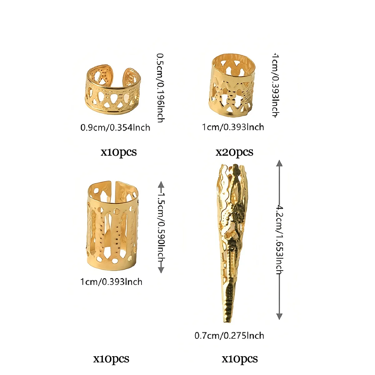 50Pcs Gold Hollow-Out Dreadlock Rings - Vintage Alloy Braid Hair Accessories DIY for Balls, Parties & Banquets
