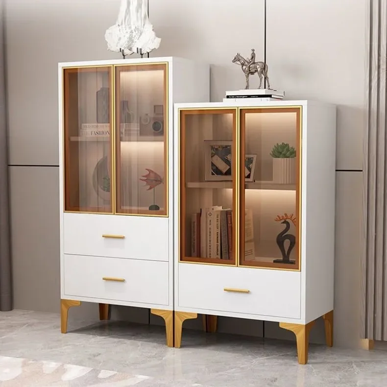 European simple side cabinet glass living room wall locker light luxury Nordic display  multi-functional storage snacks