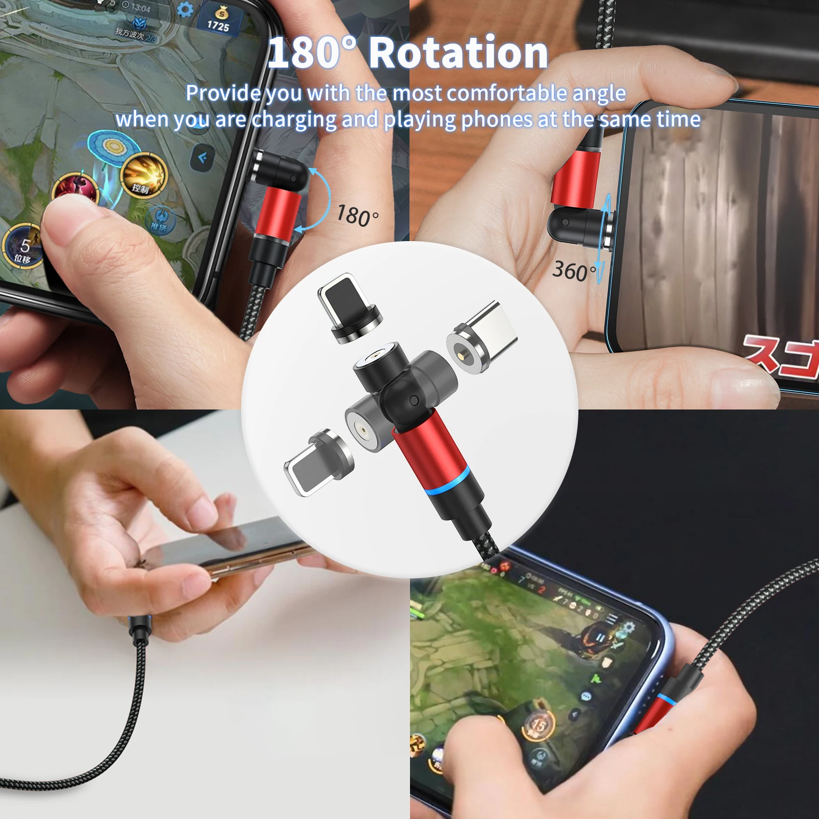 Suntaiho-マイクロUSBタイプCケーブル,充電器,540回転,iPhone,Xiaomi,Samsung用