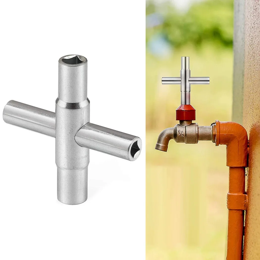 

1/4 9/32 5/16 11/32inch 4 Way Sillcock Key Steel Faucet Wrench Removable Tap Switch Water Valve Key Bathroon Kitchen Hand Tool