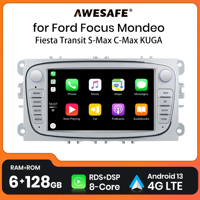 AWESAFE Android 13 Auto Radio for Ford Focus S-Max Mondeo Galaxy C-Max Wireless CarPlay Multimedia Screen stereo GPS 2din DSP