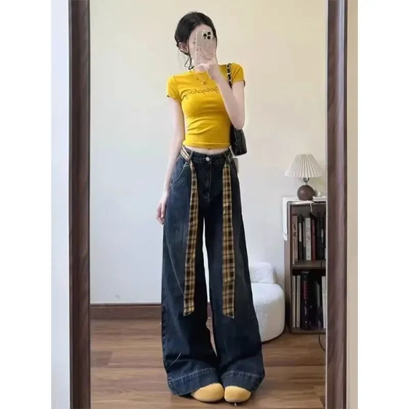 

Fashion Women's Set for Spring and Summer Korean Version Letter Top Slimming Down American Retro Pants Two-piece Set