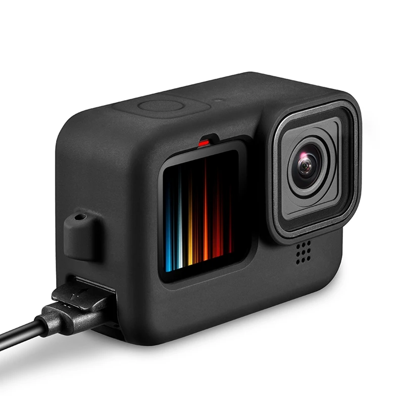 حافظة سيليكون واقية ومجموعة غطاء جانبي لشحن بوم ، أسود ، مناسب لـ GoPro HERO12 و 11 ، إكسسوارات