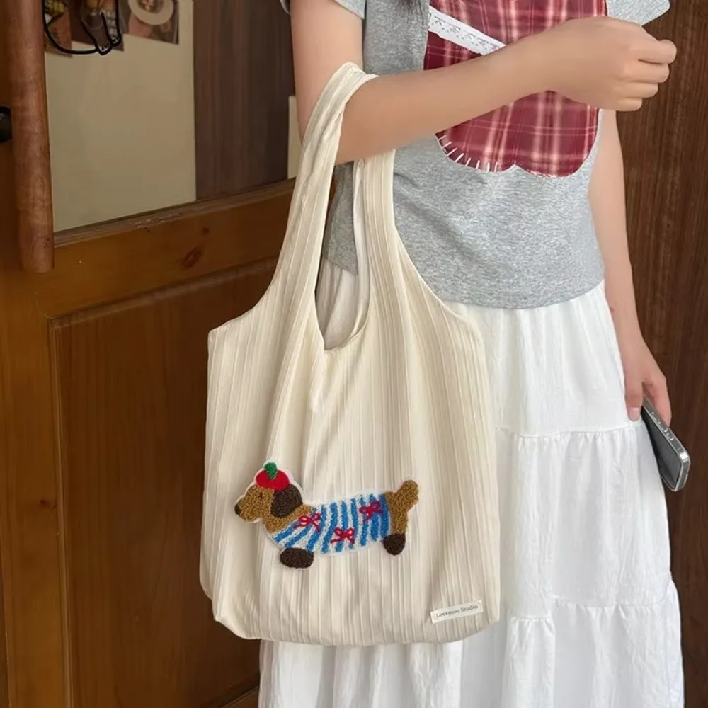 Корейский стиль, сумка-тоут с мультяшными животными, большая вместительная повседневная парусиновая сумка на плечо, универсальная женская сумка подмышками для поездок на работу, сумка для девочек