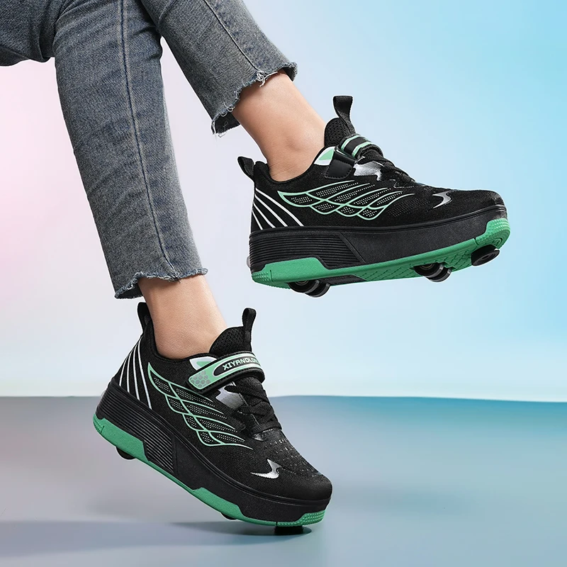 Roller Skate Shoe Walking Shoes With Four-wheel Student Sports Pulleys Walking Shoes With Wheels Summer Spring Kids Sneakers