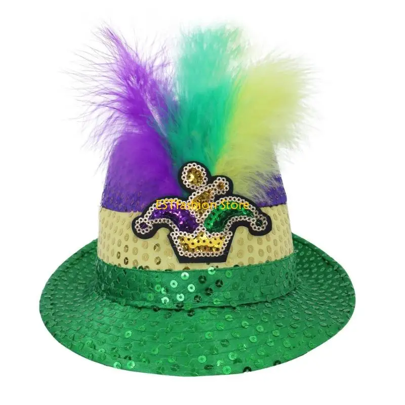 Y5GC StPatricks Festival Party Hat Glittering Sequins Feathered Hat For Holiday