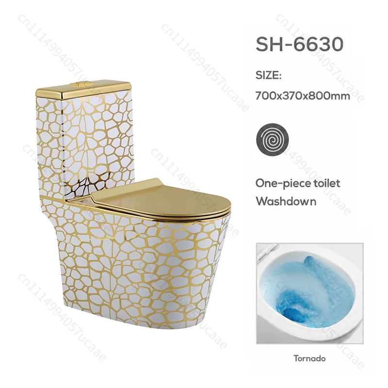 South Villa Modern Gold-plated Ceramic Toilet Bowl Tornado&Vortex Flush Hotel Bathroom One Piece Toilet