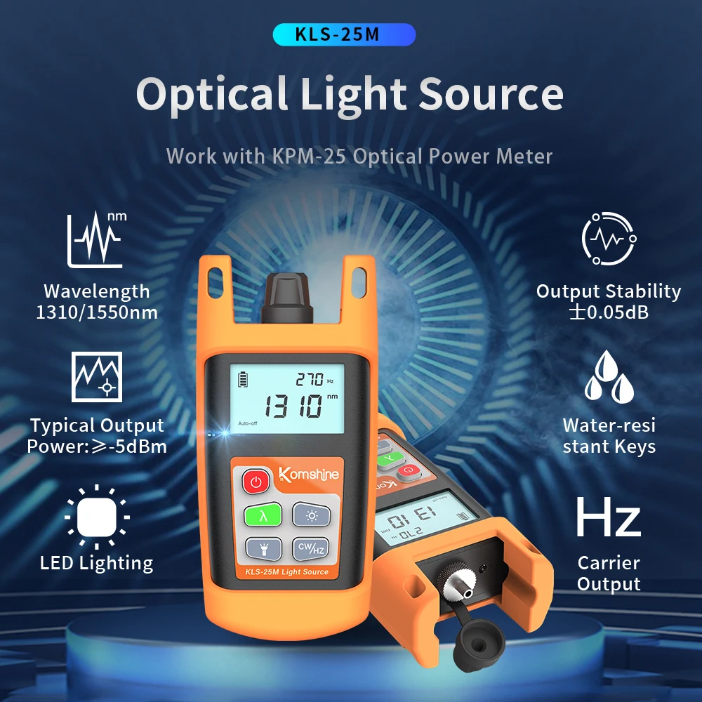 -5dB Output OLS Optical Fiber Light Source KLS-25 SM MM PON Type 850/1300/1310/1550/1490nm with LED Light