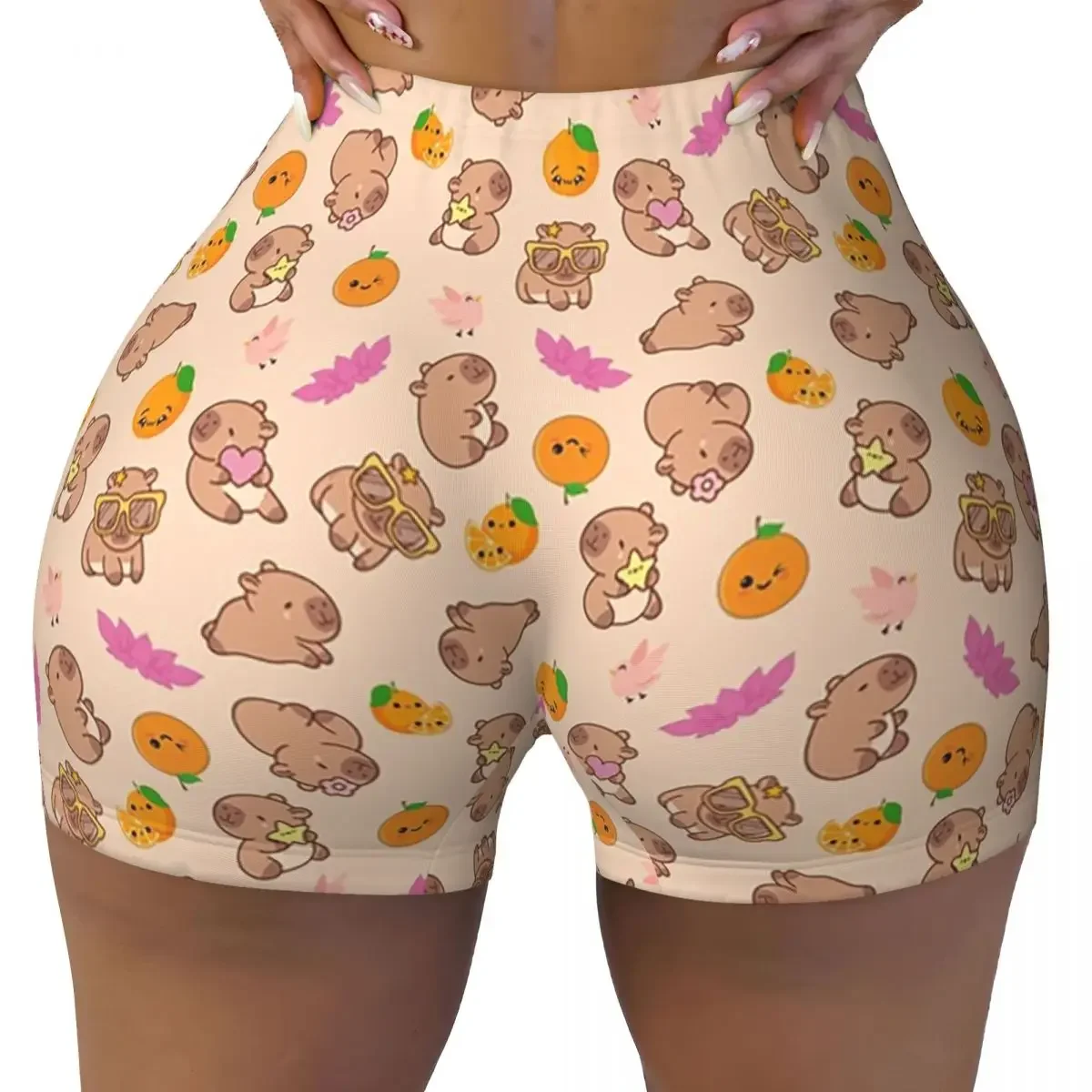 Custom Cute Capybara Pattern Women Gym Workout Running Shorts Athletic Volleyball Biker Yoga Shorts