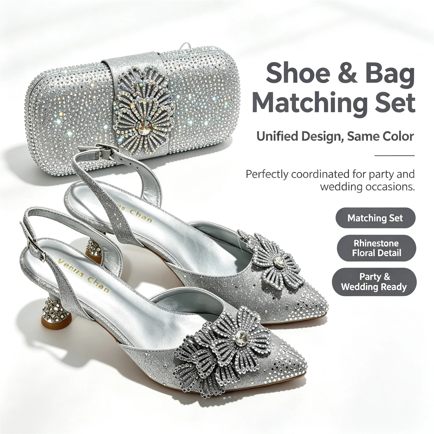 QSGFC Italian Design Evening Shoes And Matching Bags Nigeria Ladies Diamond Bag High-Heeled Pointed Toe Women's Shoes