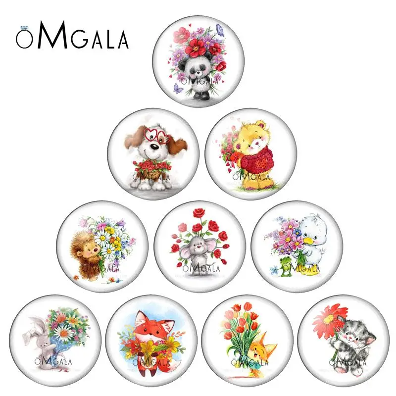 Art Holding Flower Animals Dog Cat Rabbit Fox 12mm/14mm/18mm/20mm/25mm Round photo glass cabochon demo flat back Making findings