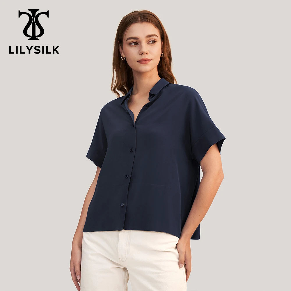 

Рубашка LILYSILK женская с коротким рукавом, шелковая блузка, Повседневная Свободная, бесплатная доставка