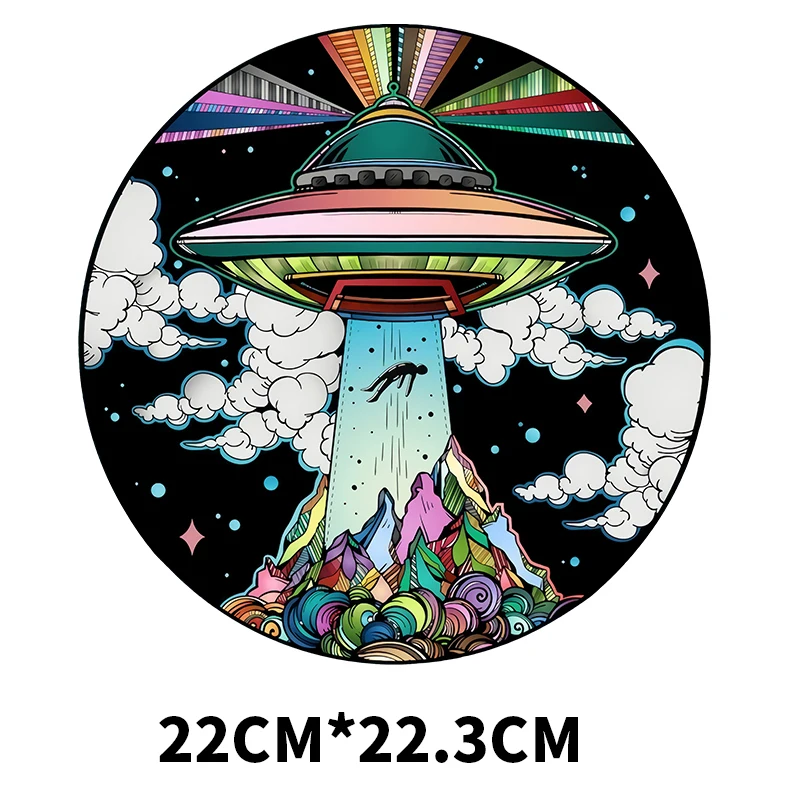 Sci-Fi UFO Color Print T-Shirt Patch Iron On Kids Clothing Heat Transfer Decorative Vinyl Alien Spaceship Round Badge