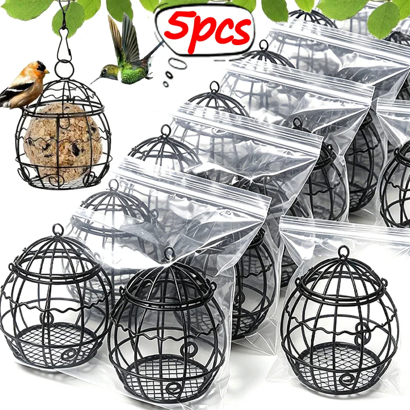 5/1Pcs Hanging Bird Iron Feeder Outdoor Metal Cage Home Garden Backyard Decorative Hanging Bird Food Station Balls with Hook