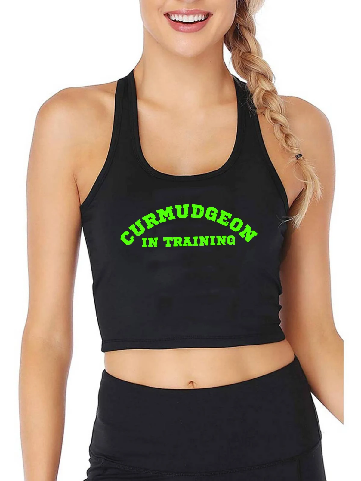 Curmudgeon In Training Design Sexy Slim Fit Crop Top Girl's Funny Print Tank Tops Customizable Cotton Fitness Training Camisole