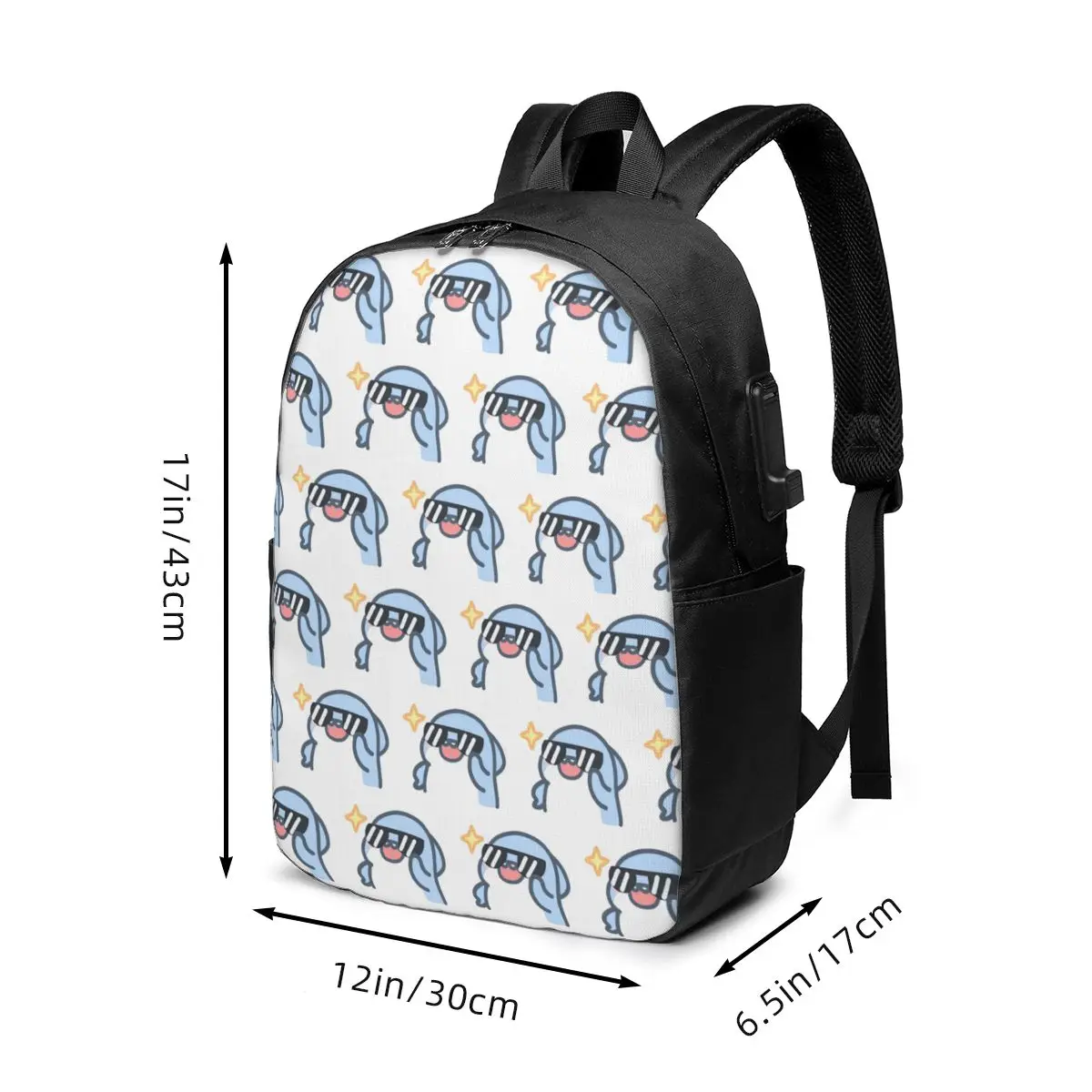 Cartoon Shark With Sunglasses Pattern Backpack Travel Notebook Bag Computer College Student School Bag Laptop Shoulder Bags
