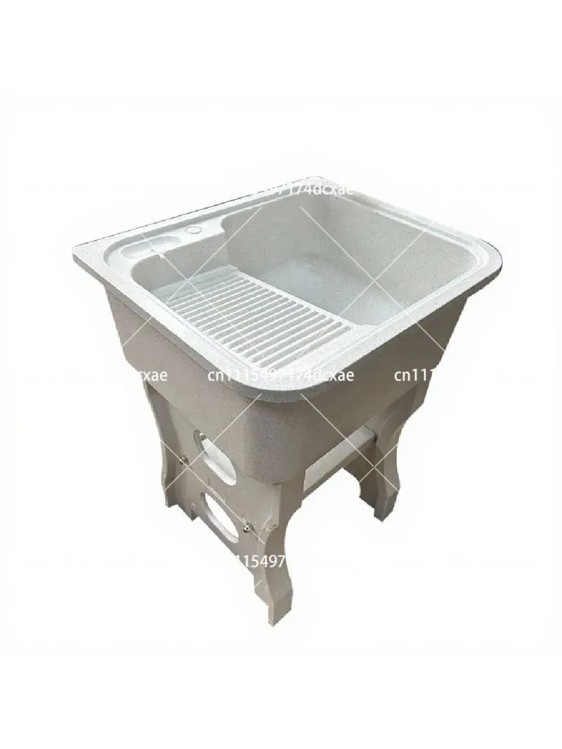 Flat Edge Quartz Stone Laundry Sink with Washboard Integrated Basin for Balcony Outdoor Mop Pool