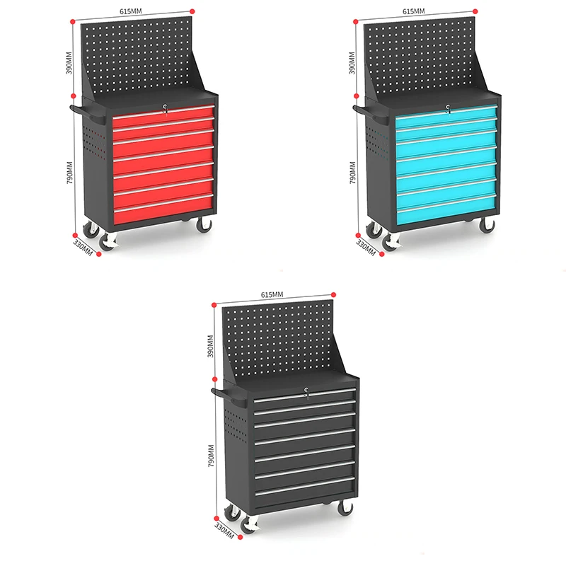 All-Metal Tool Storage Cabinet with Pegboard, Lockable Drawers & Heavy-Duty Casters for Industrial Use