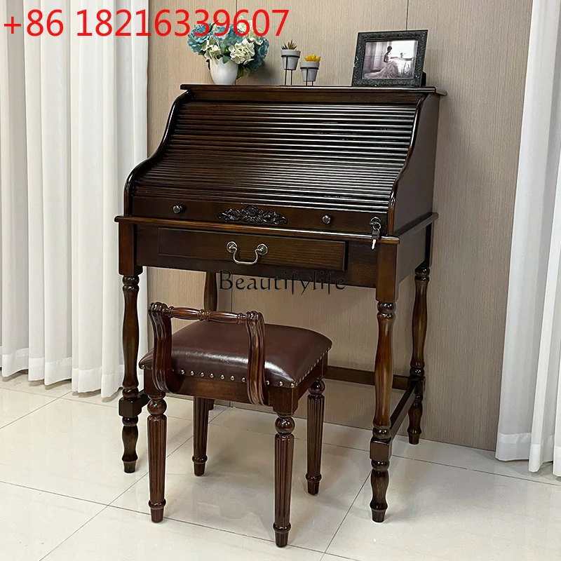 YAO Dressing Table Solid Wood American Style Desk Dressing Table Dual-use Vintage Storage