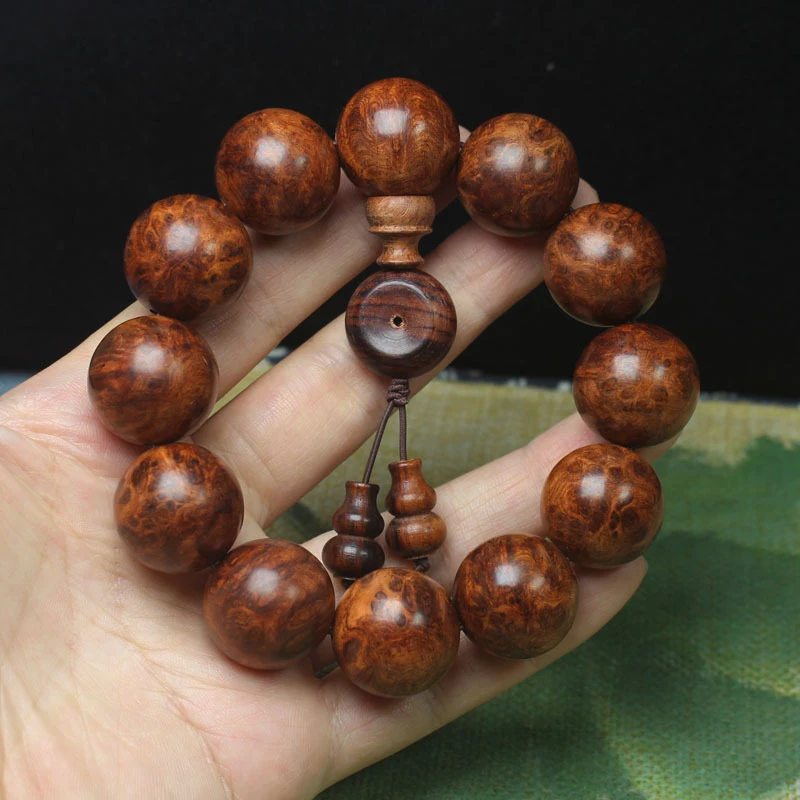 Burmese rosewood with multiple knots and scars, 20mm wooden prayer beads, unisex Buddhist bead bracelet