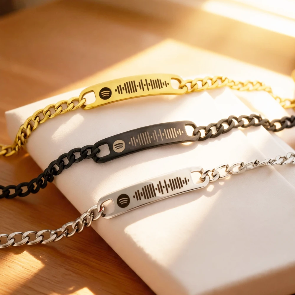 Custom Spotify Music Code Bracelet Personalized Cuban Bangle Men Women Couples' Anniversary Jewelry Personalized Birthday Gift