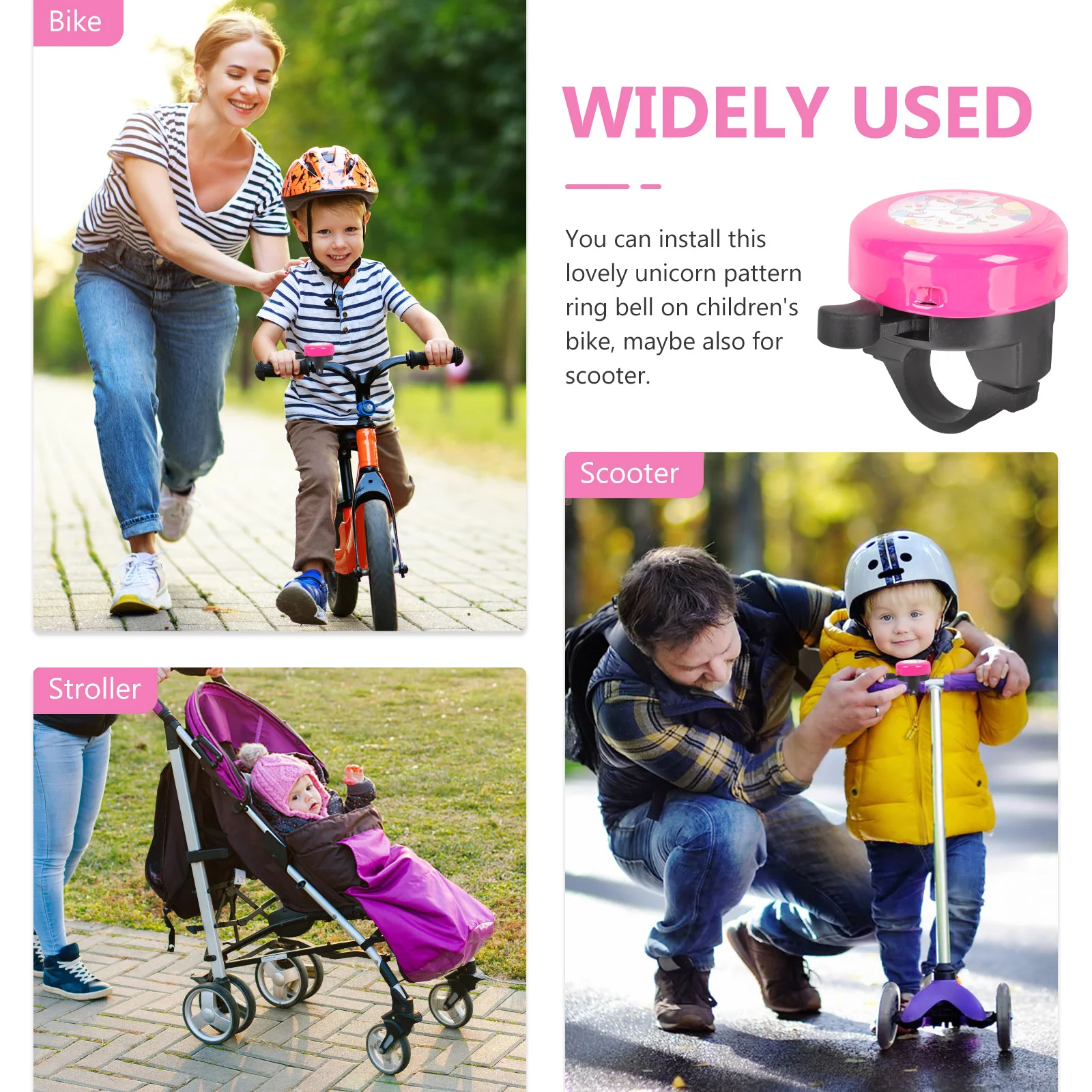 Electric Scooter Bicycle Bell Kids Bike Accessories Boys Ring Unicorn for Motorcycle Toddler Girls Handlebar Bells Miss