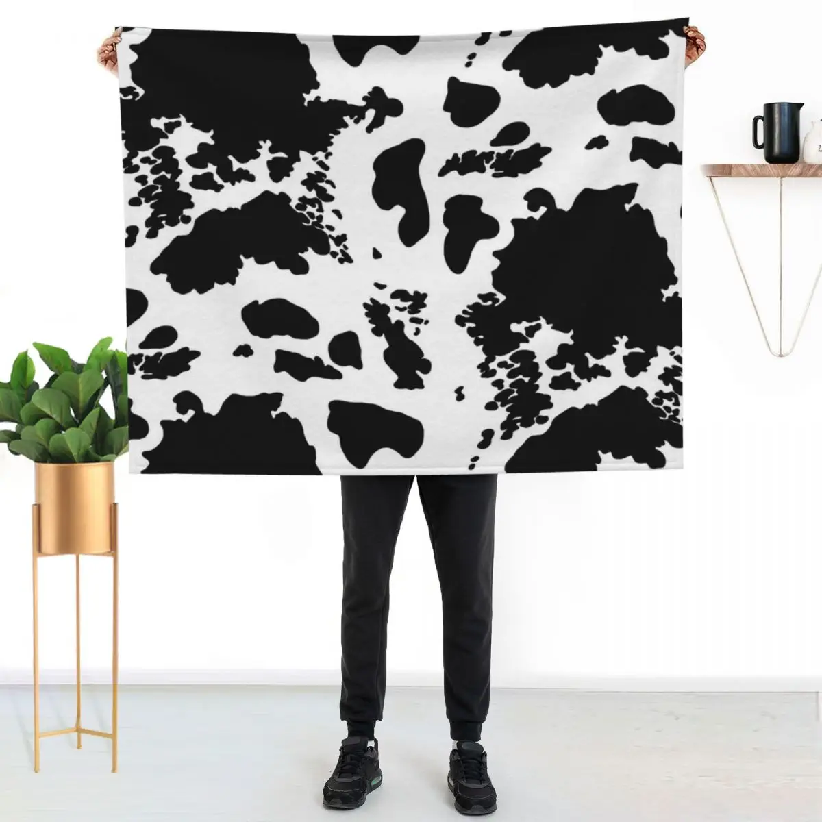 

Black and White Cowhide Print Pattern Throw Blanket Cozy Sofa Blanket for TV Watching Napping