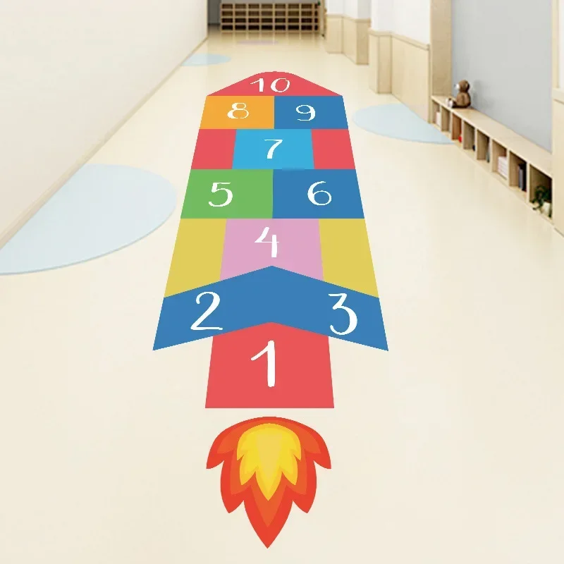 Cartoon color hopscotch number rocket children bedroom kindergarten floor stickers home decoration accessories wall decals