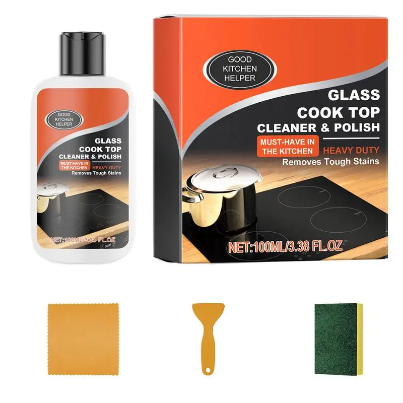 Stove Cleaning Kit Heavy Duty Cooktop Cleaner Non-Scratch Cleaning Kit Stove Polish Powerful Ceramic Non-Abrasive Kitchen