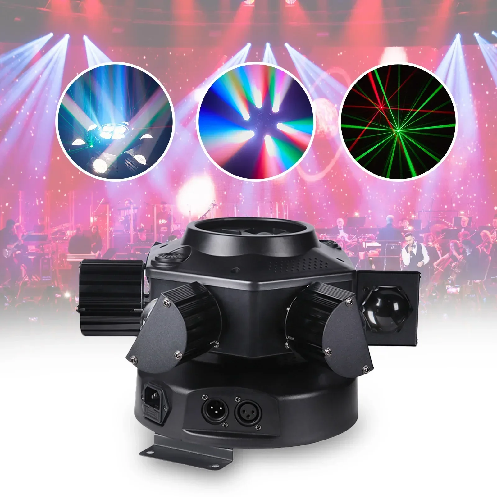 LED 6 Arms 10x10w RGBW Moving Head Laser Stage Lighting Party DJ Strobe Sound Activated DMX 512 Disco Music Club Projector Lamp