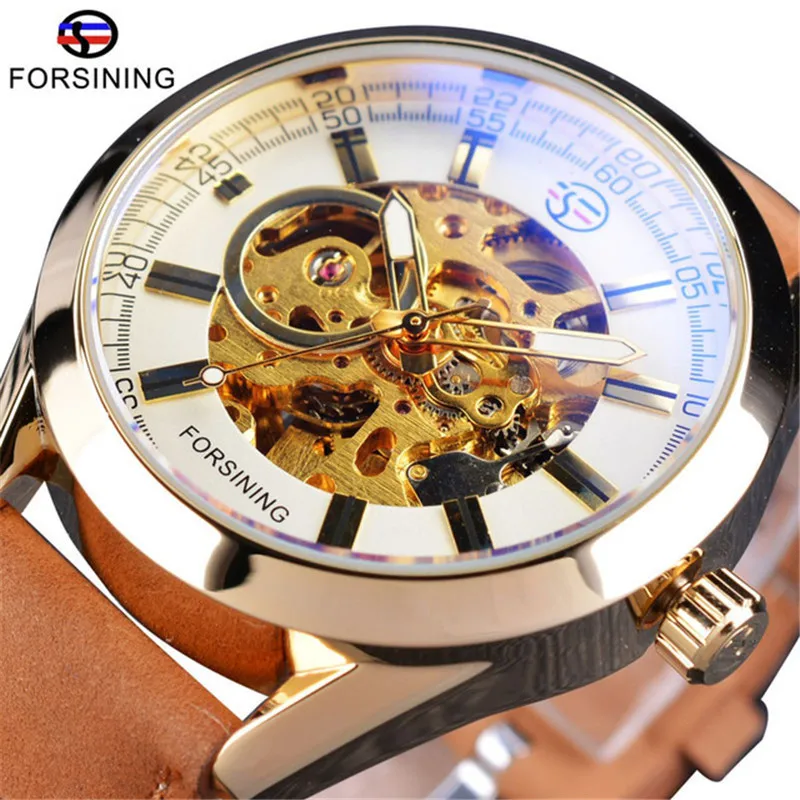 Free Shipping OUTLETSforsining European and American Style Men's Fashion Casual Hollow Mechanical Movement Waterproof Automatic