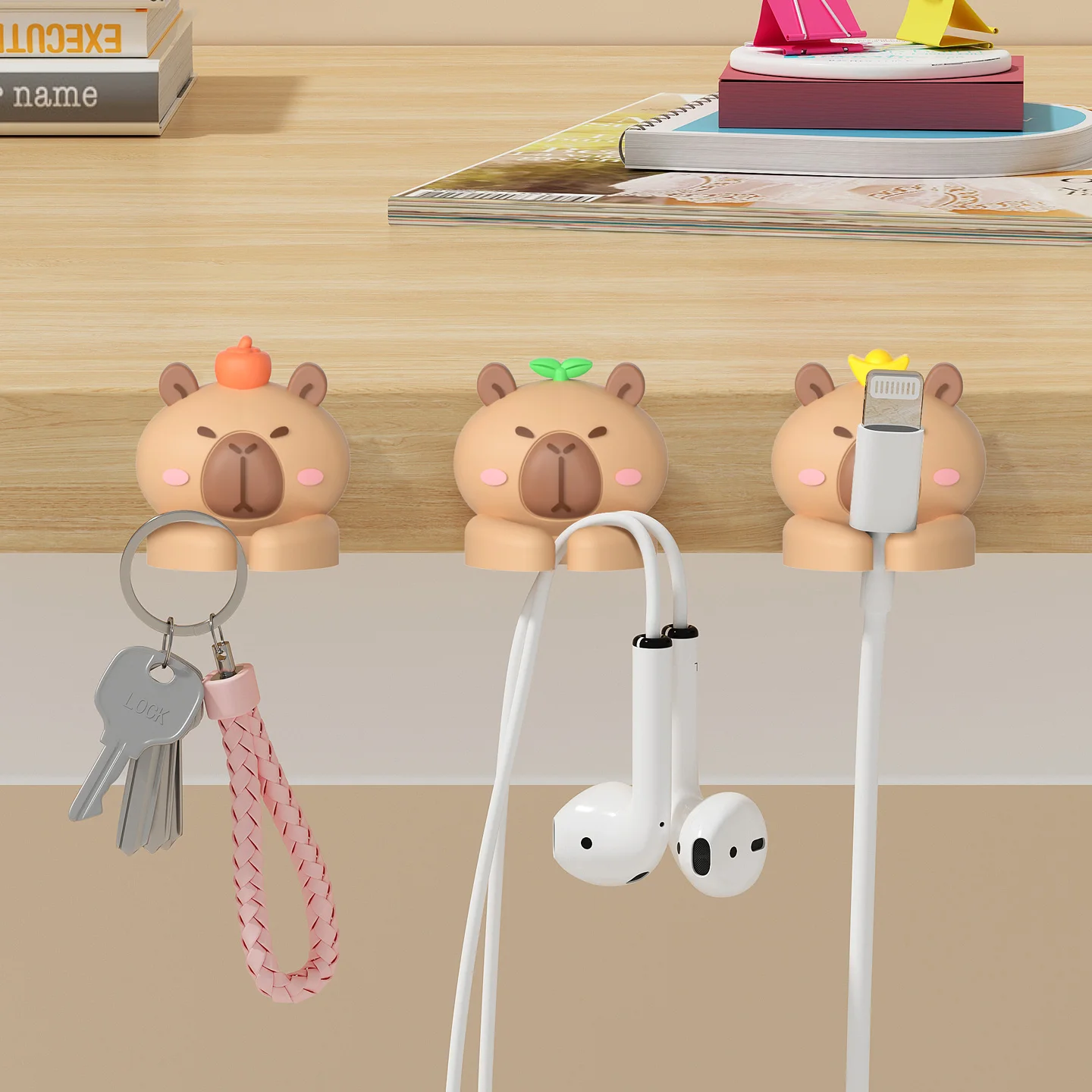 WORTHBUY 2/3pcs Cute Capybara Cable Managers Desktop Self-Adhesive Cable Management Winder Cable Organizer Holder Fixer Clip