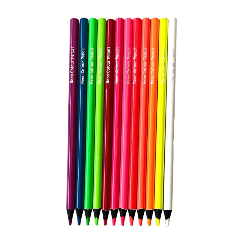 Lápices dibujo 12 colores fluorescentes para uso profesional, lápiz para colorear madera para niños estudiantes libros