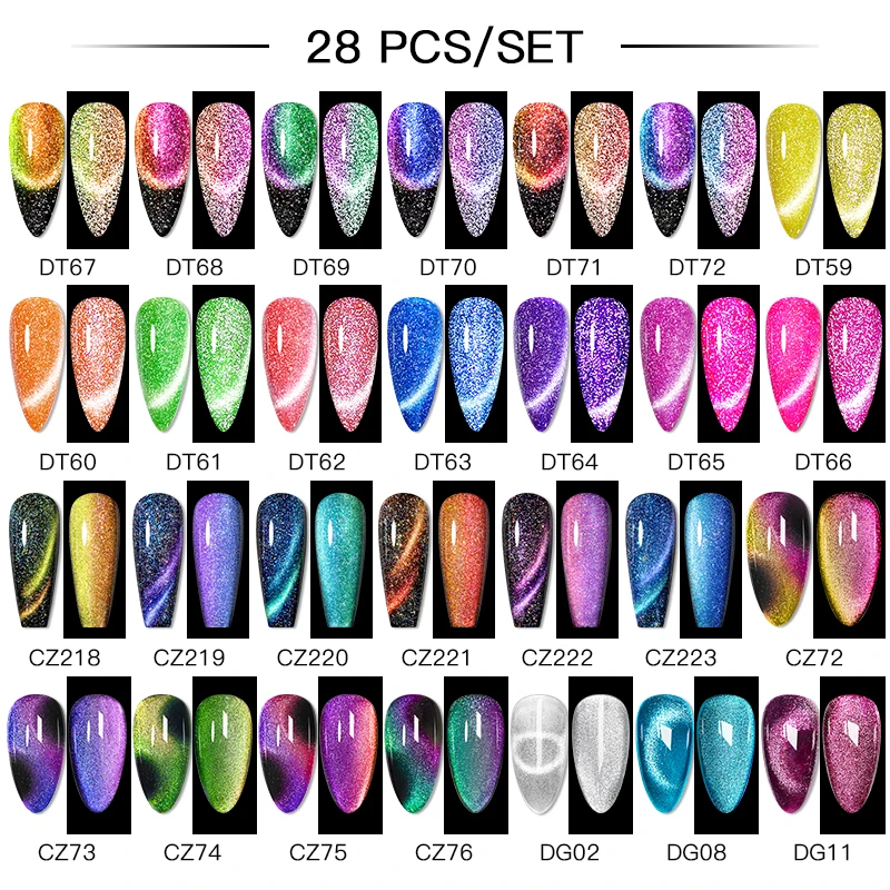 

28/30Pcs Gel Nail Polish Set Reflective Magnetic Gel Semi Permanent Varnishes Soak Off UV LED Base Top Coat Nail Art Gel Kits