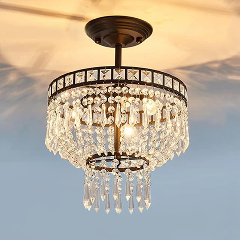 

New American Vintage Small Crystal Pendant Lamps E12 for French Style Mid-Century Bedroom Bedside Entryway Closet Foyer Lighting