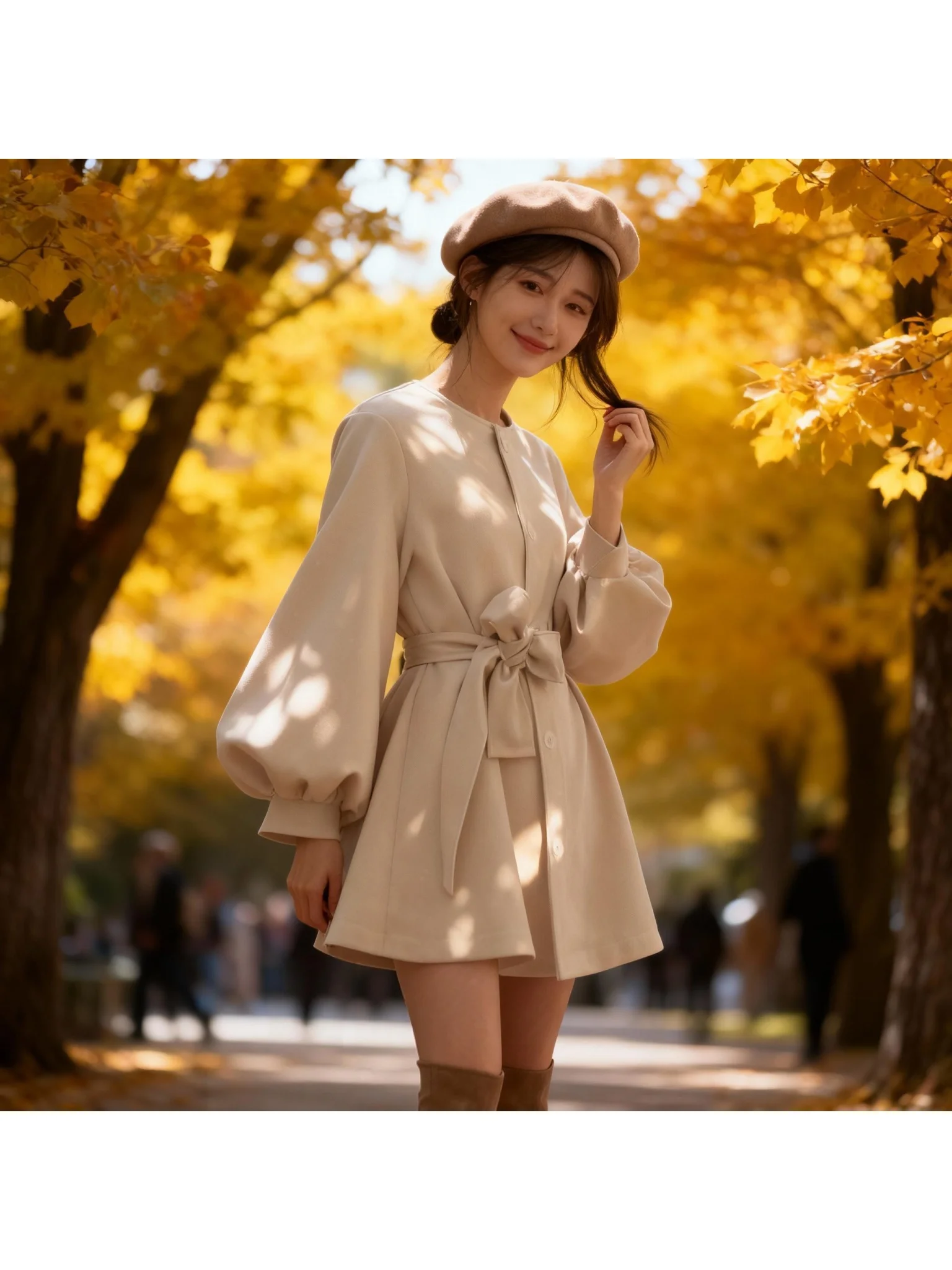 벨트가 있는 가을 신상 캐주얼 순색 폴리에스터 섬유 여성용 재킷 D3754